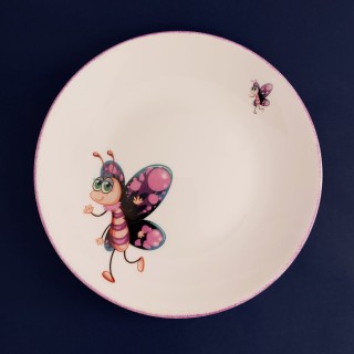 Assiette plate "Papillon rose"