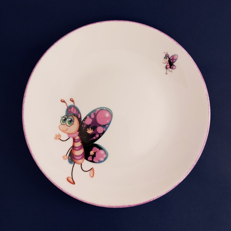 Assiette plate "Papillon rose"
