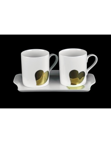 Cœur Or - Deux mugs ronds et plateau